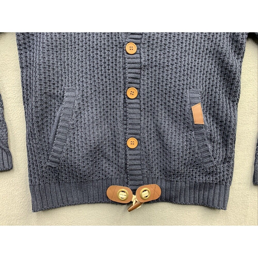 Mock Neck Chunky Knit Sweater Men’s Size L Blue Long Sleeves Pockets Toggles - Picture 10 of 13